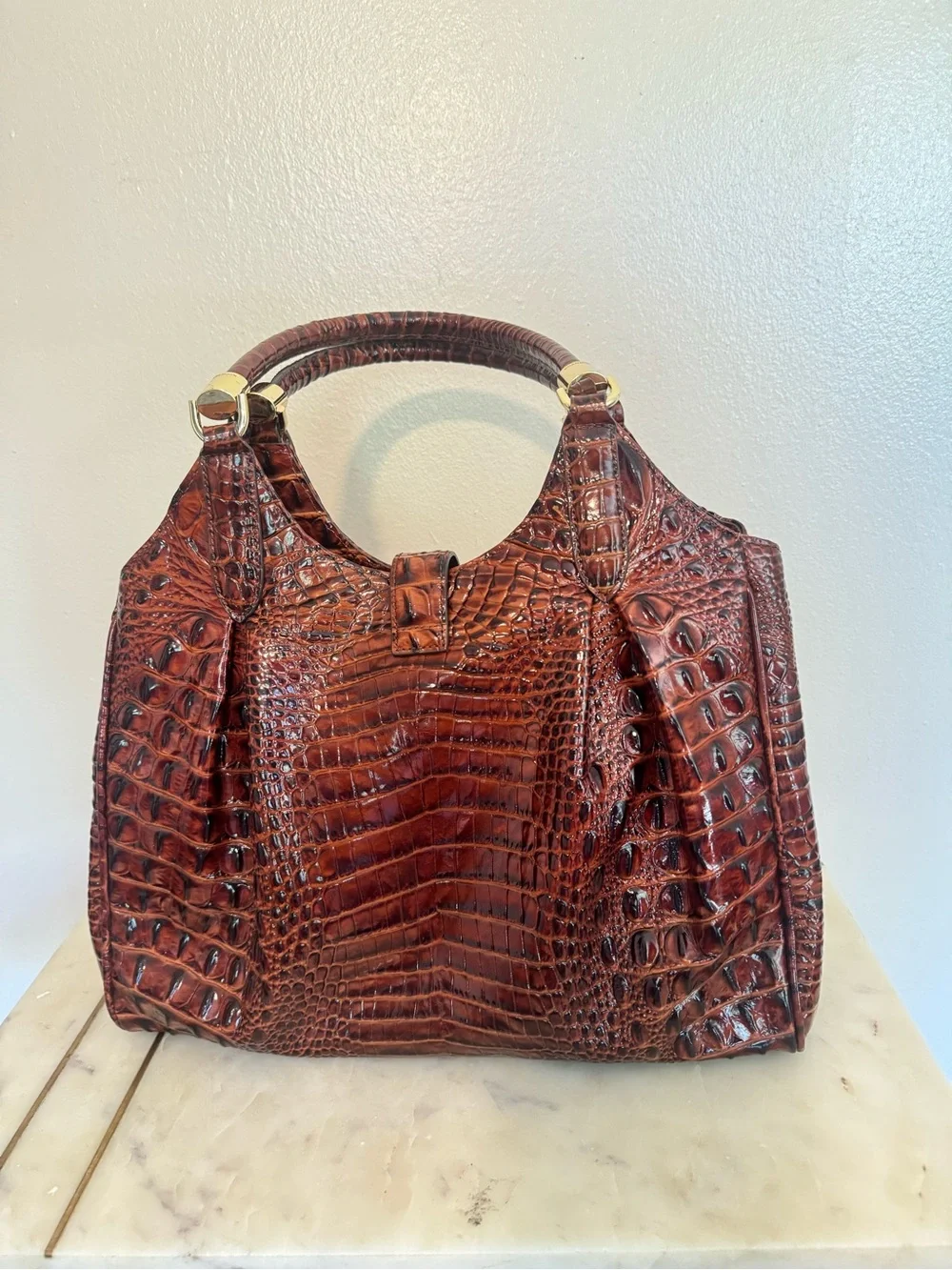 Brahmin Celia Pecan Melbourne Croc Embossed Satchel